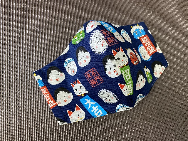 【夏用】 　お福　招福　商売繁盛　Ｌサイズ　マスク　マスクカバー　『高級泉州晒』